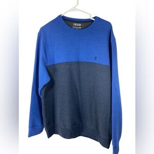 IZOD Men’s Colorblock Sweatshirt Blue & Navy Cotton Blend Warm Crewneck Pullover